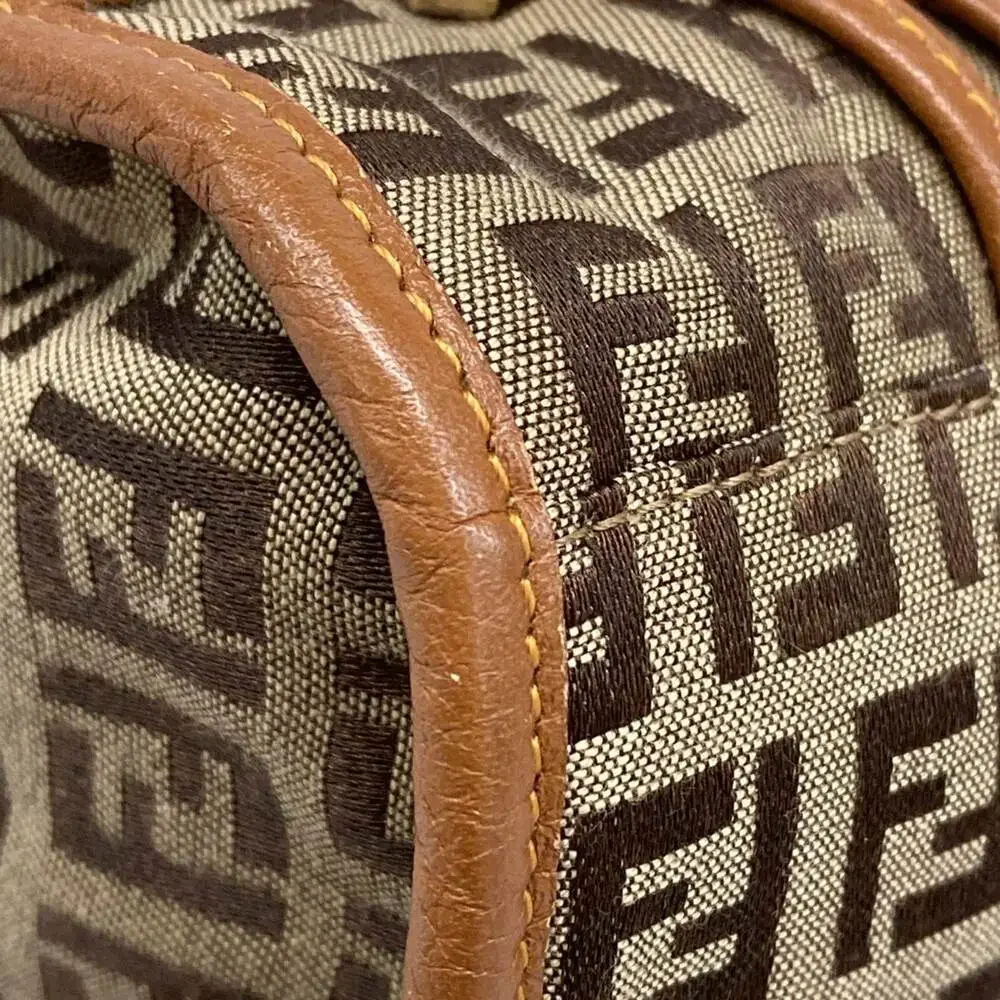 Fendi Zucchino Tote Bag 8BH170 Dark Brown Beige Brown Jacquard Leather Women's
